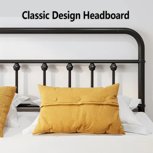 Miniatura 6 de Vengarus Base de cama de metal, marco de cama tamaño Queen con cabecero, estructuralmente estable, listones de acero resistente, almacenamiento