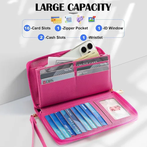 Miniatura 27 de Chelmon - Monedero para mujer de cuero genuino con bloqueo de señal RFID, para tarjetas de crédito