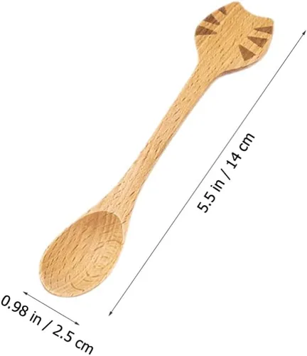 Miniatura 2 de iplusmile Juego de 2 cucharas de madera para gatos, utensilios de cocina ergonómicos de 5.51 pulgadas para ensalada de arroz y sopa, diseño de mango