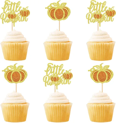 Miniatura 22 de 24 adornos para cupcakes de calabaza con purpurina, decoraciones de baby shower, tema de cosecha de otoño, suministros para fiestas de cumpleaños