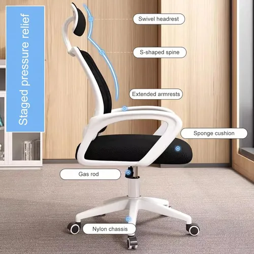 Miniatura 5 de Ergonomic Office Computer Chair with Extended Armrest, Adjustable Desk Chair with Swivel Headrest, Thickened Latex Sponge Cushion, Enlarged Nylon