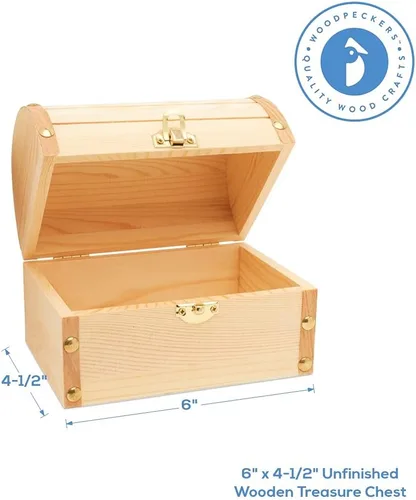 Miniatura 2 de Woodpeckers Cofre de madera de 6 pulgadas, paquete de 2 con tapa con bisagras, ideal para manualidades/decoración de bodas