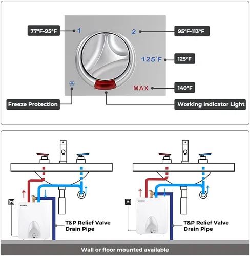Miniatura 6 de CAMPLUX Calentador Eléctrico de Agua Caliente de 6 Galones, 120-Volt con Cable 1440W Calentador de Agua Eléctrico de Mini-Tanque para Punto de Uso