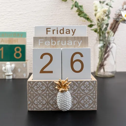 Miniatura 3 de Calendario perpetuo para escritorio, calendario vintage de madera para niños, calendario diario de escritorio, mes, semana, fecha, visualización