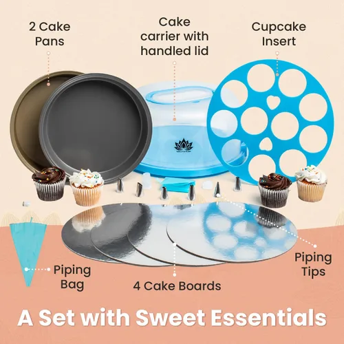 Miniatura 9 de Porta pasteles con tapa y asa, contenedor de almacenamiento de pasteles de 10" con accesorios para hornear, soporte para pasteles con bandeja