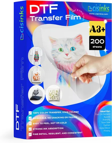 Miniatura 14 de Cisinks Película de transferencia DTF de alta calidad de 13 x 19 pulgadas, A3 Plus, 100 hojas de papel de transferencia de calor de PET transparente
