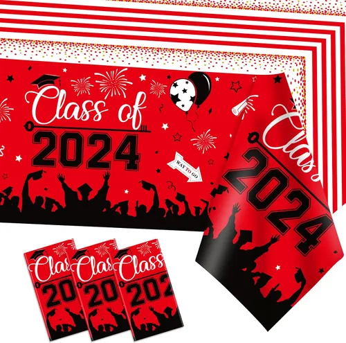 Miniatura 11 de DUAIAI Decoraciones para fiestas de graduación 2024, paquete de 3 manteles de graduación de tamaño grande, 54 x 108 pulgadas, decoración de plástico