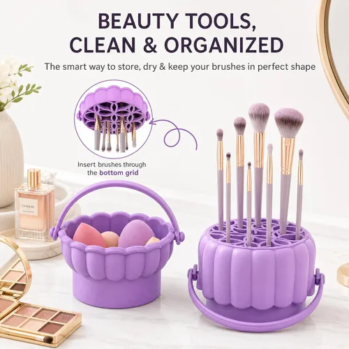 Miniatura 7 de Pinkiou Makeup Brush Cleaner Mat, 3-in-1 Silicone Cosmetic Brushes Cleaning Bowl with Hanging Drying Mesh & Holder Organizer, Multi-Texture Wash Pad