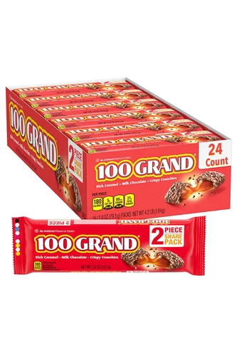 Paquetes de chocolate con leche 100 Grand para compartir, barras de chocolate Ferrero envueltas individualmente a granel, 2.8 onzas, paquete de 24