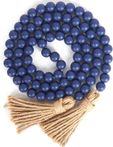 Miniatura 7 de Guirnalda de cuentas de madera de 58 pulgadas con borlas, decoración rústica de granja, decoración de oración bohemia para colgar en la pared (gris)