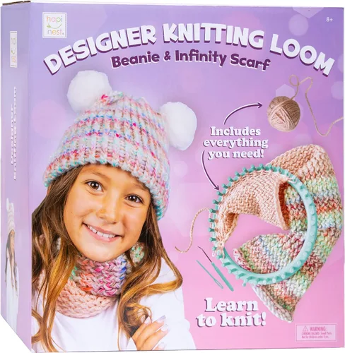 Miniatura 3 de Hapinest - Kit de tejido para aprender a tejer sombrero y bufanda con telar para niños de 8 a 12 años