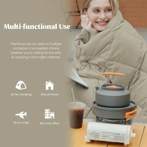 Miniatura 4 de puredown® Manta de Tiro de Plumón de Plumas Suaves Ligera Empacable para Sofá para Uso en Interiores y Exteriores, Manta de Tiro 50"X70", Beige