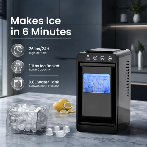 Miniatura 2 de Kismile Máquina portátil para hacer hielo de encimera, 26 libras de hielo en 24 horas, máquina de hielo autolimpiante con tamaño de hielo