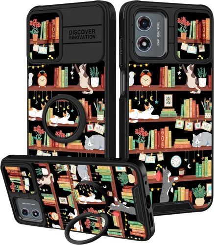 Funermei Funda para Moto G Play 4G 2024 – Funda para teléfono para mujeres y niñas, diseño único de gato y libros, diseño único con funda para