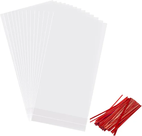 Miniatura 3 de Morepack Bolsas de regalo transparentes para botellas de vino, 100 bolsas de celofán de fondo plano de 8 x 16 pulgadas + 4 pulgadas
