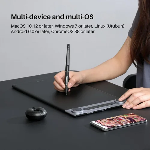 Miniatura 6 de HUION Inspiroy Dial 2 Tableta de dibujo inalámbrica Bluetooth de 10.5 x 6.56 pulgadas con doble dial, lápiz capacitivo sin batería para arte digital