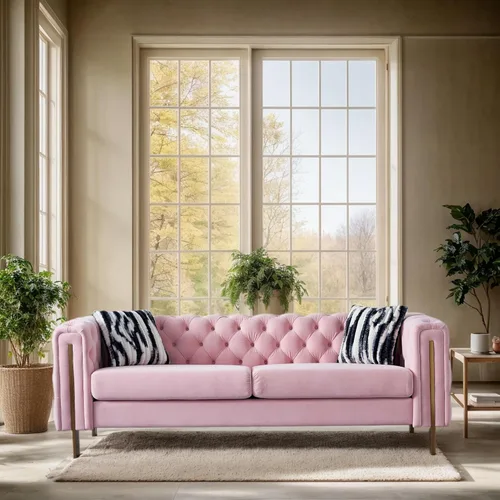 Miniatura 9 de KEIKI Sofá Chesterfield de terciopelo con botones capitoné de 87 pulgadas con cojines de espuma de alta densidad, moderno sofá de 3 plazas con Negro