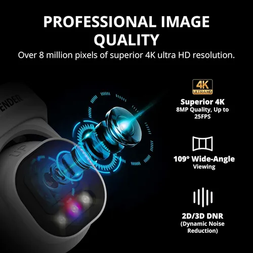 Miniatura 5 de Defender Sistema de cámara de seguridad Sentinel Pro Turret 8CH NVR PoE, 4 cámaras de torreta de metal, gran angular de 109°, clasificación IP66