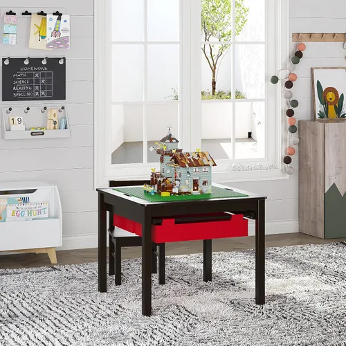 Miniatura 6 de UTEX Mesa de juego de construcción 2 en 1 para niños con cajones de almacenamiento y plato integrado (Espresso)