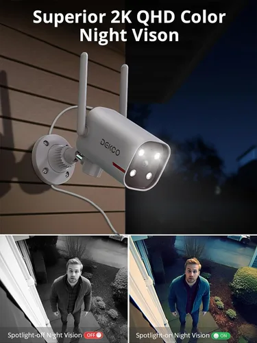 Miniatura 5 de DEKCO Cámara WiFi 2K rotación panorámica 180° cámaras de seguridad para exteriores con cable con visión nocturna a color, compatible con grabación