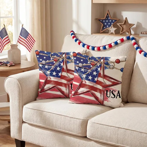Miniatura 3 de FUTBU Juego de 2 fundas de almohada del 4 de julio de 16 x 16 pulgadas, decoración patriótica de estrellas americanas para decoración al aire libre