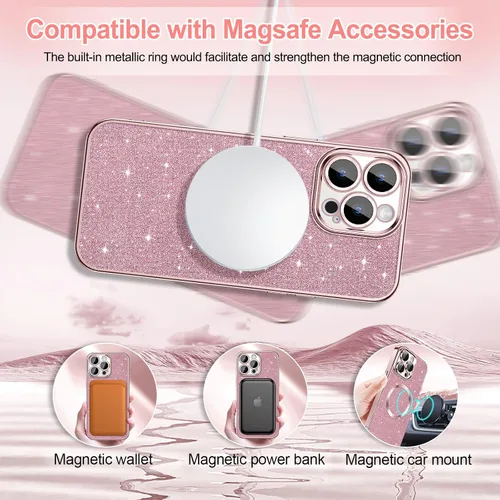 Miniatura 24 de Hython Funda para iPhone 14 Pro Max con purpurina, fundas magnéticas transparentes para teléfono con protector de lente de cámara