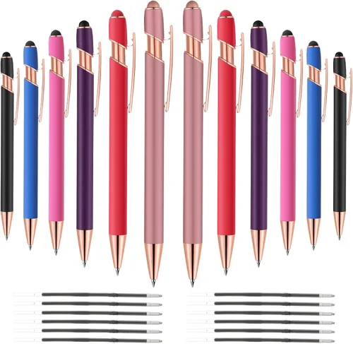12 unidades 2 en 1 bolígrafo/lápiz capacitivo con punta de lápiz capacitivo, bolígrafo de metal de tinta negra de 1,0 mm para pantallas táctiles Oro