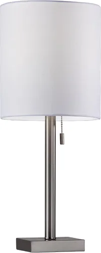Adesso Lámpara de mesa de acero cepillado con pantalla blanca, luz de acento moderna para dormitorio, sala de estar y decoración de la casa, 22