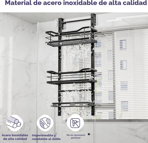 Miniatura 6 de SWTYMIKI Organizador de ducha ajustable de 3 niveles para colgar con soporte para jabón, estante de baño de acero inoxidable sin taladrar