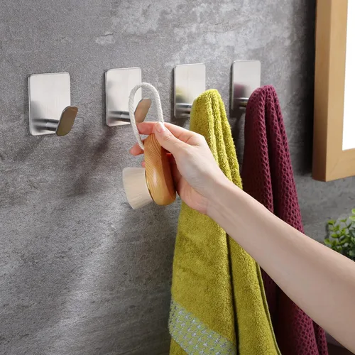 Miniatura 2 de DELITON - Ganchos adhesivos para colgar ropa, toallas, sombreros en el baño o la cocina, acero inoxidable SUS 304, plata Plateado