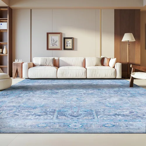 Miniatura 14 de SAFAVIEH Alfombra lavable Tucson Collection - 2'6" x 4', morado y azul, antideslizante y fácil de limpiar, ideal para sala de estar, dormitorio