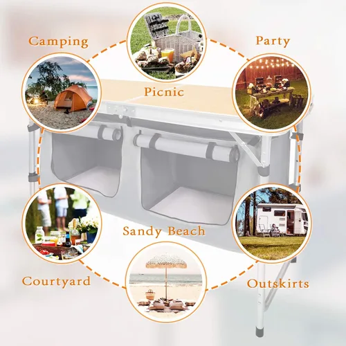 Miniatura 7 de CampLand - Mesa plegable de aluminio para exteriores, ligera, de altura ajustable con organizador de almacenamiento para barbacoa, fiesta, camping