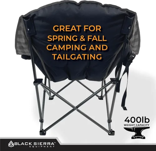 Miniatura 9 de Silla de camping con calefacción de forro polar Black Sierra para adultos, asiento exterior extra grande con acolchado suave, soporta 400 libras