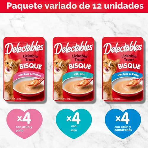 Miniatura 6 de Delectables Golosinas húmedas para lamer para gatos - Pollo, atún y camarones, 12
