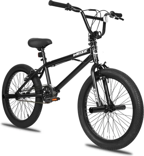 WEIZE Freestyle BMX Bike, 20 inch Trick Bicycle for Kids, Hi-Ten Steel Frame, 360 Degree Rotor Freestyle, 4 Pegs Single Speed Teen Bike for Boys