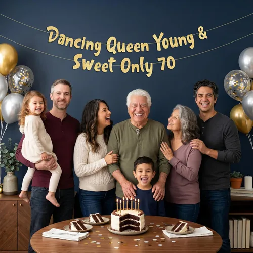 Miniatura 5 de Cartel con purpurina dorada preencordada con la reina bailarina Young & Sweet Only 70 – Decoraciones de cumpleaños 70 para hombres y mujeres