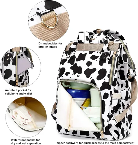 Miniatura 3 de Mochila para pañales de bebé con estampado de vaca para niñas y niños, impermeable, grande, para mamá
