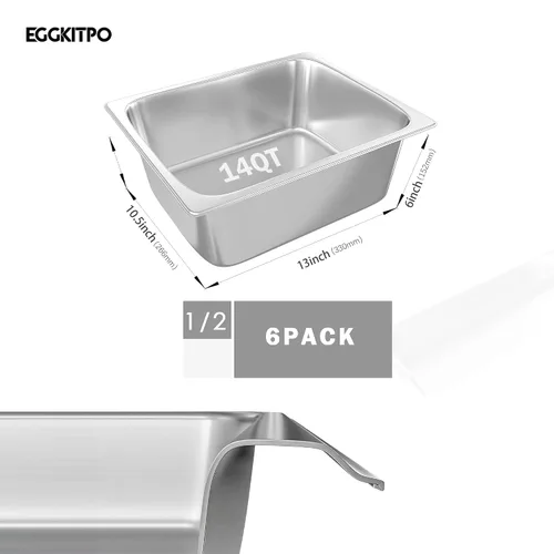 Miniatura 2 de EGGKITPO Paquete de 6 sartenes de mesa de vapor de medio tamaño de 15 cm, sartén de hotel de acero inoxidable para restaurante, sartenes de metal