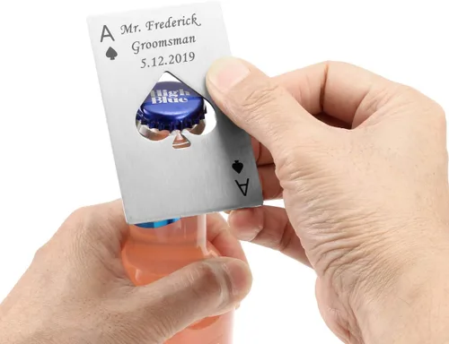 Miniatura 6 de Yoption - Abridor de botellas de cerveza personalizado, 1 unidad, grabado, tamaño de tarjeta de crédito de acero inoxidable personalizado