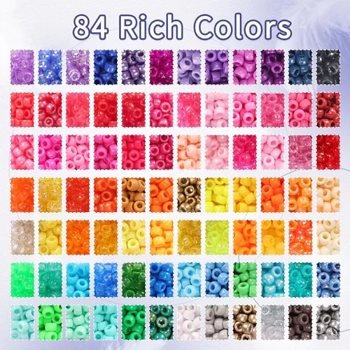 Miniatura 3 de QUEFE Kit de 4900 cuentas pony para pulseras Kandi, kit para hacer pulseras de la amistad con 84 colores de cuentas Kandi, cuentas para cabello