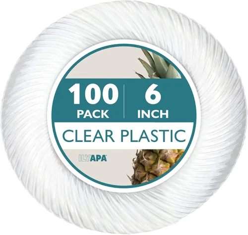 Miniatura 14 de Ilyapa Paquete de 100 platos de postre desechables de 10 pulgadas, juegos de fiesta de plástico transparente para 100 invitados, platos