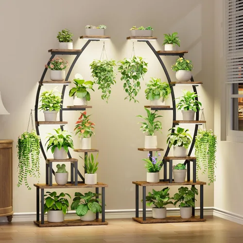 BACEKOLL - Soporte para plantas de interior con luces de crecimiento, estantería metálica de 9 niveles, soporte alto de plantas de 162 cm para
