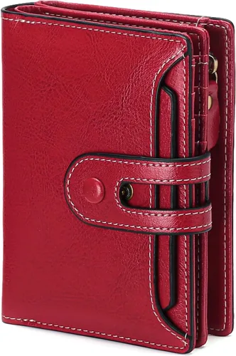 Miniatura 16 de GOIACII - Cartera pequeña para mujer con bloqueo RFID, piel auténtica, compacta, de dos pliegues, con soporte para tarjetas y bolsillo