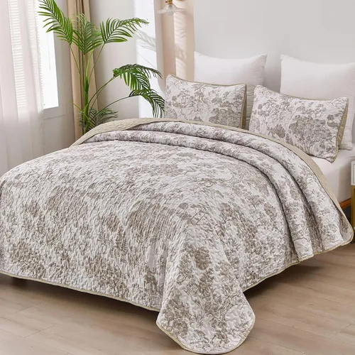 Miniatura 16 de WONGS BEDDING Juego de edredón botánico tamaño Queen, negro, 3 piezas, colcha con estampado floral de plantas Toile, juego de ropa de cama