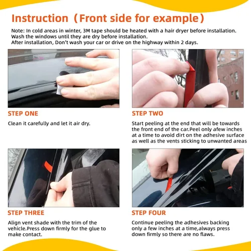 Miniatura 5 de 4 piezas de viseras de ventana con protector de lluvia y tintado ahumado compatible con 2010-2017 Terrain, deflector de ventilación adhesivo