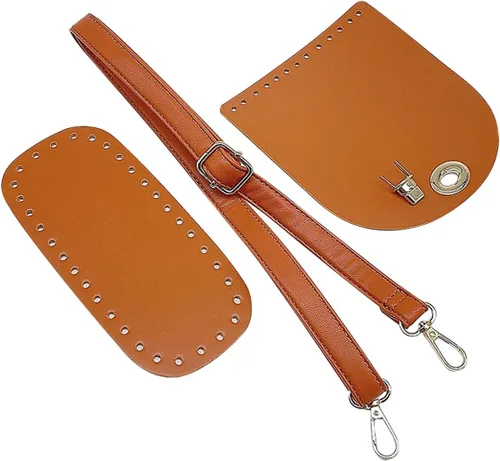 Miniatura 8 de Juego de 3 piezas para hacer bolsas de bricolaje, parte inferior de bolsa, correa de bolsa y cubierta de solapa para bolsa, de piel sintética Caqui