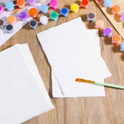 Miniatura 8 de 25 hojas de papel texturizado, papel de acuarela de 5 x 7 pulgadas, 240 GSM con borde deckled, papel blanco hecho a mano para acuarelas, tarjetas