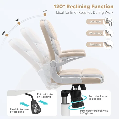 Miniatura 5 de SEATZONE Silla de escritorio de oficina cómoda con reposabrazos abatibles, cómoda silla de escritorio ejecutiva de terciopelo con respaldo medio