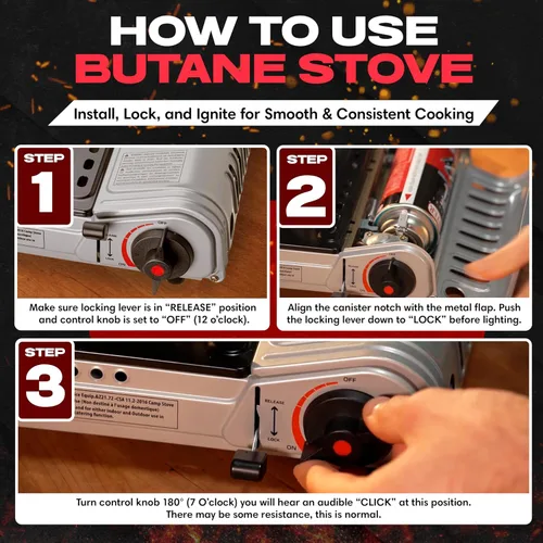 Miniatura 4 de Chef Master Estufa portátil de butano de 12,000 BTU - Quemador de gas para acampar y cocinar al aire libre - Placa de cocina de sobremesa