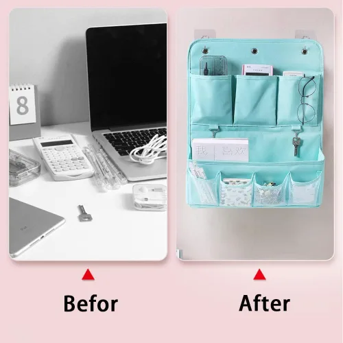 Miniatura 5 de Organizador colgante con bolsillos, bolsa de almacenamiento de pared y puerta con 3 ganchos adhesivos, organizador de almacenamiento colgante
